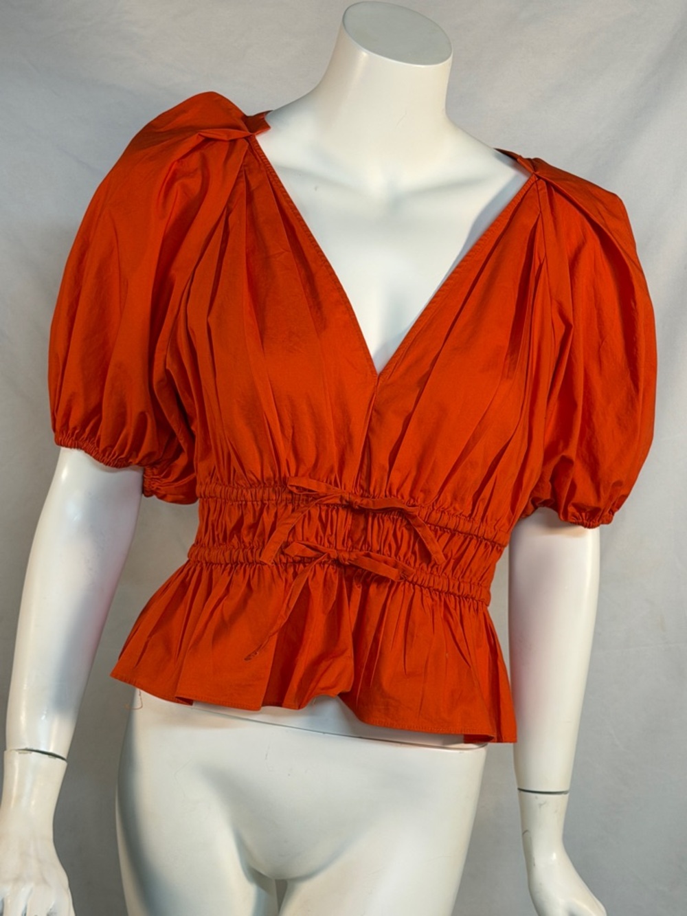 Ulla Johnson Orange Puff Sleeve V-Neck Peplum Top
